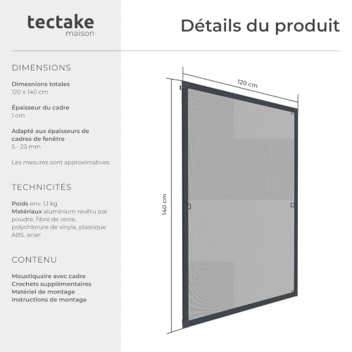 Moustiquaire pour fenêtres cadre aluminium réglable 120x140 cm anti-moustique