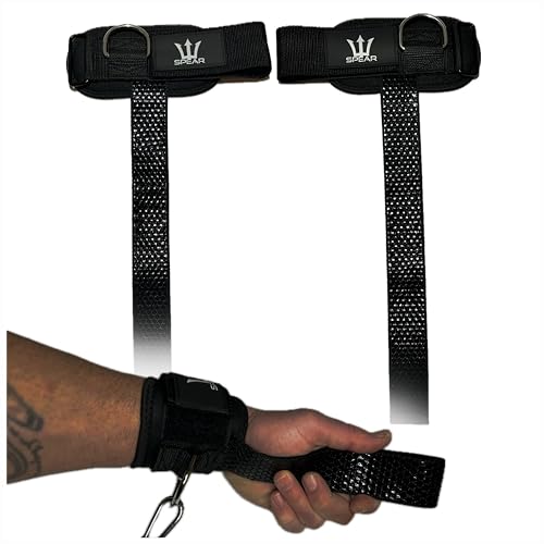 SPEAR Weight Lifting Straps With Cuffed D Ring, Cable Machine Workout, Hex Silicone Grips, Deadlifting, Bodybuilding, Powerlifting, Weight Lifting Wrist Support Wraps for Gym & Training