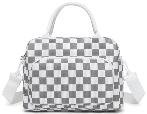 GASSDA Lunch Box for Women Insulated Lunch Bag Women Adult Cute Lunch Bags Reusable Lunchbox Cooler Tote Bag for Work Picnic (White-Gray)