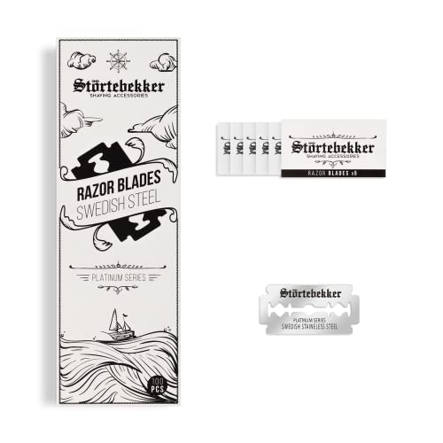 Störtebekker® Premium Rasierklingen - 100 scharfe Rasierklingen für alle gängigen Rasierhobel & Rasiermesser - aus schwedischem Edelstahl - für empfindliche Haut - inkl. hochwertiger Verpackung
