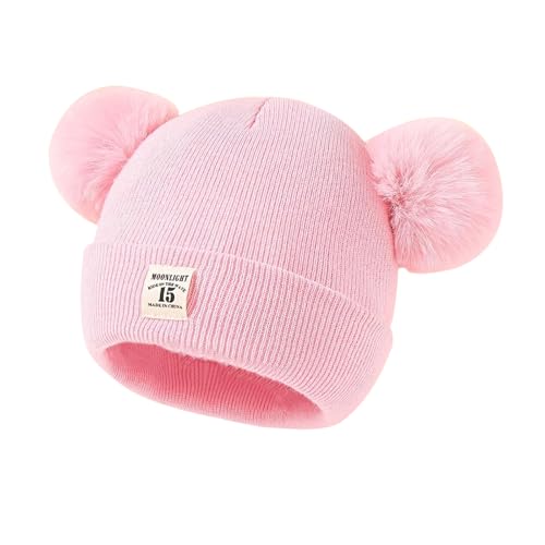 RevpoltIQ Gorro de inverno para bebés e meninas, gorro de malha quente com pompons de 0 a 12 meses, ROSA