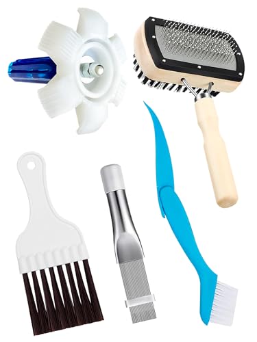 Whtawtaw 5 Pcs AC Coil Cleaner Set, Plastic Air Conditioner Fin Comb, Stainless Fin Straightener, Dual-Sided Cleaning Brush Kit for No Rinse Evaporator/Condenser Cleaner and All A/C Units