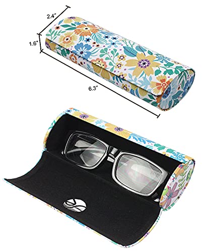 Javoedge [3 Pack] Floral Pattern Long Oval Hard Eyeglass Case With Magnetic Enclosure - Style C #TOP2
