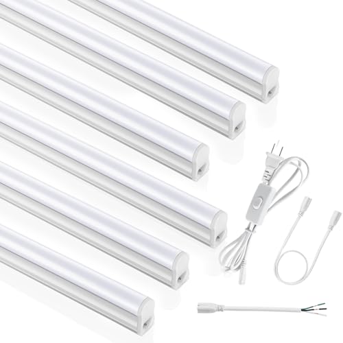 SUNLINKCO (6 Pack) 4FT T5 LED Integrated Fixture, 6500K,20W,2300LM(Super Bright White) Linkable LED Shop Light,Garage Ceiling and Cabinet Light,Strip Light,Corded Electric with ON/Off Switch