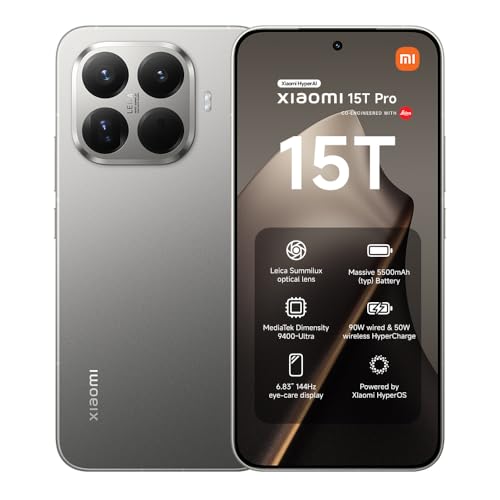 XIAOMI 15T Pro, Smartphone 12+512GB, 6,83' 144Hz augenschonendes Display, MediaTek Dimensity 9400+, 50MP Leica 5X Pro Teleobjektiv, 5500mAh, Titan, 2 Jahre Garentie