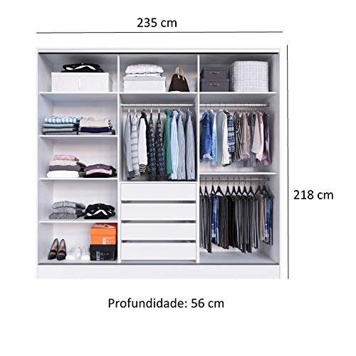 Guarda Roupa Casal 3 Portas 1 Espelho 100% MDF London Espresso Móveis Branco