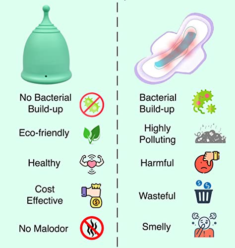 SHORDY Menstrual Cup, Single Pack (Small) with Box, Soft & Flexible, Copa Menstrual Kit for Women | Up to 12 Hours of Comfort, Eco-Friendly & Safer Alternative to Pads & Tampons (Green)