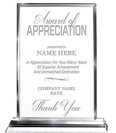 Crown Awards 8" H Award of Appreciation Employee Award, Customized Award of Appreciation Corporate Crystal Trophy Award
