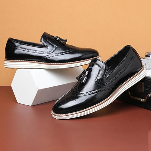 Men's Tassel Brogue Leather Dress Loafers,Fashion Hand Stitching Wingtip Slip On Breathable Comfortable Party Business Formal Shoes4
