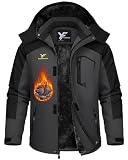 Yufawow Men Winter Jacket Work Coat Waterproof Wind Breaker Insulated Heavy Softshell Heat Warm Thermal Clothes Ski Snow Snowboard Snowmobile Casual Outdoor Cold Weather Safety Security Construction