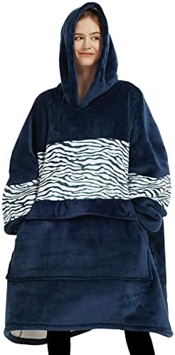 Lzzidou Oversized Blanket Hoodie for Women, Two Layers Cozy Flannel Sherpa Wearable Blanket Sweatshirt Adult