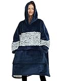 Lzzidou Oversized Blanket Hoodie for Women, Two Layers Cozy Flannel Sherpa Wearable Blanket Sweatshi