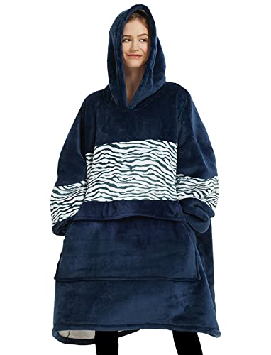 Oversized Blanket Hoodie for Women, Two Layers Cozy Flannel Sherpa Wearable Blanket Sweatshirt Adult