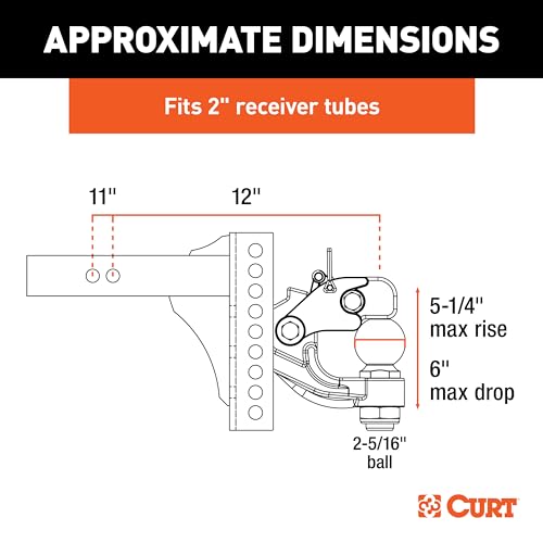 Curt Manufacturing 45907 Adjustable Trailer Hitch Mount 2-5/16" Ball Pintle Combo (fits 2" Receiver, 13,000 Lbs. Gtw, 6" Drop, 5-1/4" Rise) by CURT - Image 2