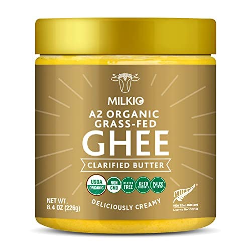Milkio A2 Organic Grass Fed Ghee Clarified Butter Keto Friendly USDA Non-Dairy 8.4 Oz (Pack of 1)