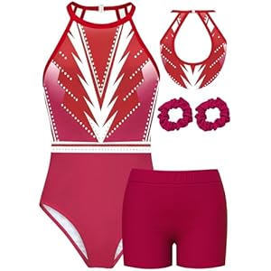 MOLLDAN Gymnastics Leotard for Girls Halter Neck Biketard Unitard Tumbling Activewear for Kids,No Diamond Red&white Style 5Y(5-6 Years)
