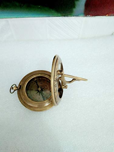Brújula con Reloj de Sol en Latón Antiguo 47 mm miniatura 1