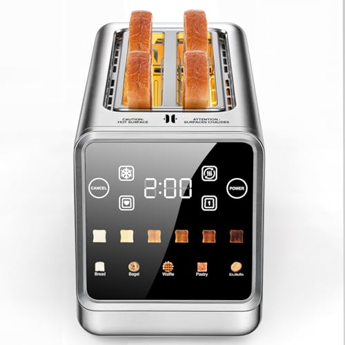 Image of Toaster 4 Slice Digital Smart Touch Screen-Memory Function & Single Slot Tech, Stainless Steel Toaster Wide Slot for Bagels