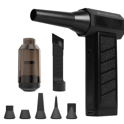 Zebronics Airgun 900, 2-in-1 Handheld High Speed Air Duster & Vacuum, Up to 60mins Runtime, 120000 RPM Motor, 4 Speed Modes, 5200mAh Battery, HEPA Filter, Digital Battery Indicator, LED Light