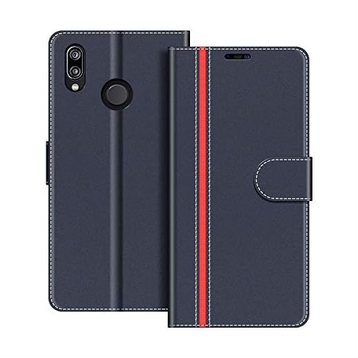 COODIO fodral till Huawei P20 Lite, magnetiskt flip-fodral telefonfodral kompatibel med Huawei P20 Lite mobilfodral, Mörkblå/Röd