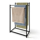 AJIEQAQ Handtuchhalter Freistehend Schwarz - Handtuchständer ohne Bohren mit 3 Stangen, Verstärkte Konstruktion, Rostfreier Badetuchhalter Platzsparend für Badezimmer & Gäste-WC