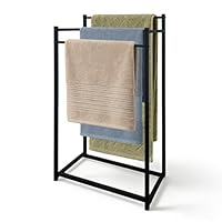 AJIEQAQ Handtuchhalter Freistehend Schwarz - Handtuchständer ohne Bohren mit 3 Stangen, Verstärkte Konstruktion, Rostfreier Badetuchhalter Platzsparend für Badezimmer & Gäste-WC