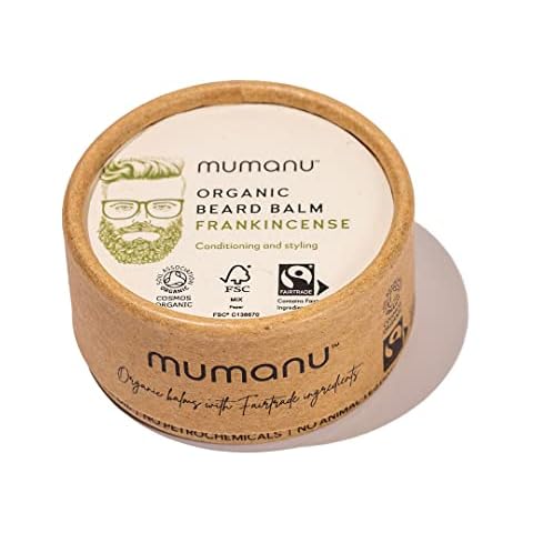Mumanu Organic Beard Balm - Contains Fairtrade Ingredients - 20g - with Frankincense & Mandarin. Beard Oil, Beard Balm for Men, Beard Oil and Balm, Beard Styling Balm, Beard Balm Strong Hold Cover