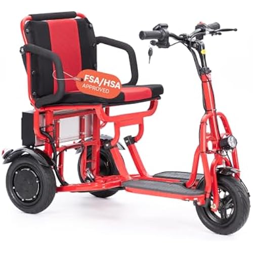 Alton Folding Mobility Scooter, Cougar Red Lightweight Portable Scooter for Adults - Travel Scooters for Adults, 3 Wheel Motorized Scooter, Load 280lbs/Only 49.6lbs, 15mi Range Electric Scooter Adults