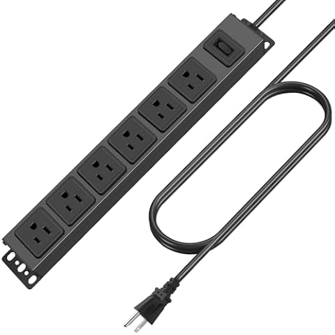 HHSOET Wall Mount Magnetic Power Strip, Under Desk 6 Outlet Mountable Socket, Metal Long Heavy Duty Surge Protector for Garage, Shop, Gaming Table Or Workspace, 6FT Extension Cord.(Black) Cover
