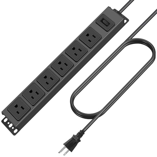HHSOET Wall Mount Magnetic Power Strip Under Desk 6 Outlet Mountable Socket Metal Long Heavy Duty Surge Protector for Garage Shop Gaming Table Or Workspace 3FT Extension Cord