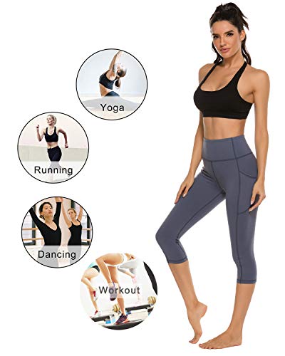 Stelle Womens High Waisted Legging Yoga Pants With Pockets For Gym Workout (Cotton Like Softness-Grey Blue, Large) #TOP7
