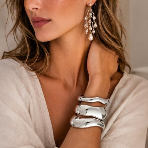 Gold Bangle Bracelets for Women Trendy 14K Silver Plated Twist Cuff Bracelet Jewelry, Dainty Silver Bangles Non Tarnish Fashion Jewelry Gift by QPELL - Used condition - Image 8
