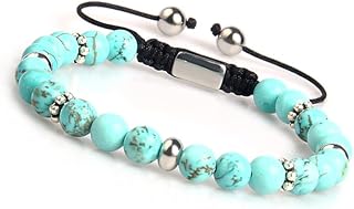 TreasureBay Handmade Womens Mens 8mm Natural Gemstone Bracelet Adjustable | Chakra Stress Anxiety Power Bead Healing Crystal Gemstone Friendship Bracelet (Blue Turquoise)