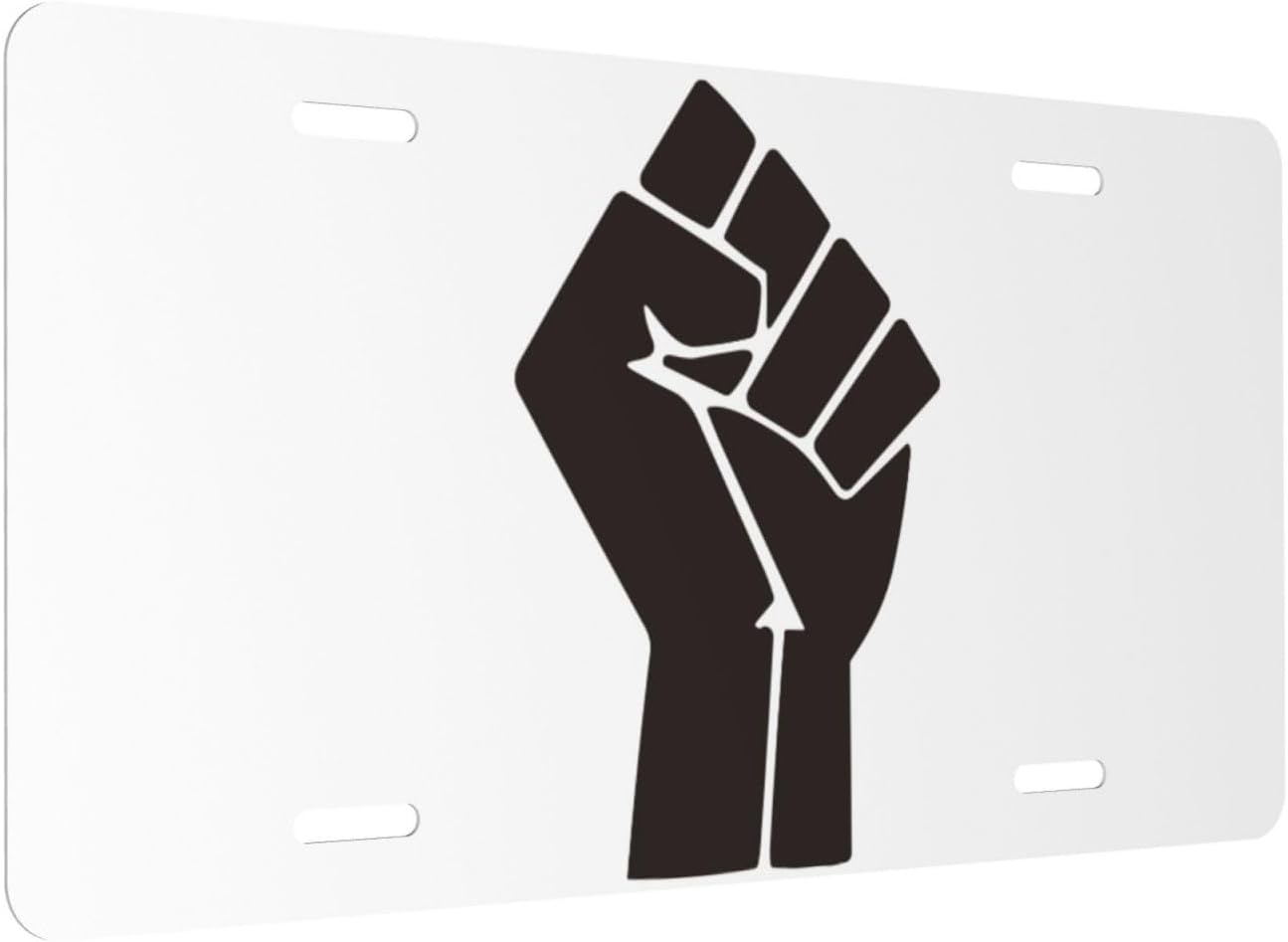 Black powe'r Raised fist up 6X12 Inch Aluminum License Plate Frame, Universal Car Tag Holder, Waterproof Stainless Steel, Easy Installation