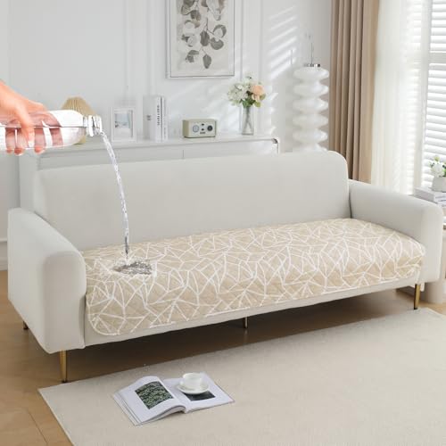 Image of HOKIPO 'Elira Series' Polyester Blend Water Repellent + Waterproof Quilted Sofa Mats | Make Your Own Sofa Cover Set | Length 90cm - Beige Abstract Geometry (AR-5243-C3)