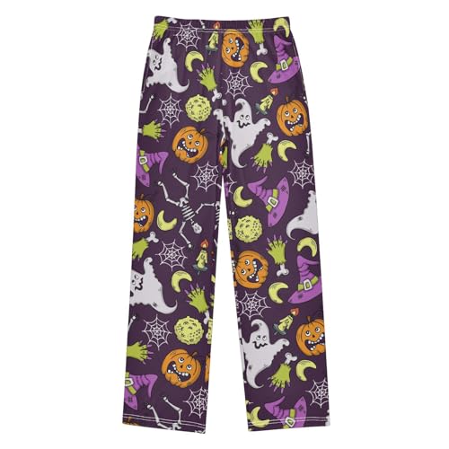 ZZXXB Halloween Skeleton Witch Boys Long Pants Soft Trousers Elastic Waist Kids Lounge Bottoms with Pockets S-XL