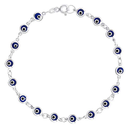 Bracelet en argent sterling 925 D Jewelry aux perles bleues mauvais œil raffinées