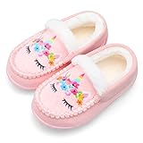 Scurtain Girls Slippers Toddler Slippers Faux Suede Loafer for Boys Girls Toddler Moccasins Kids Moccasins Pink/Elf Size 11.5