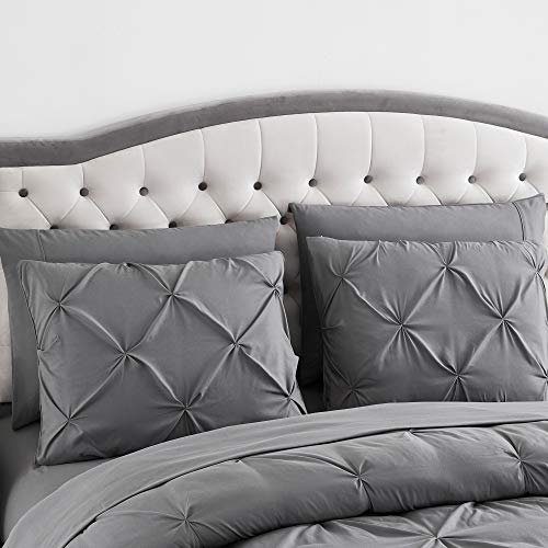 Queen Comforter Set 8 Piece Bed In A Bag With Bed Skirt, Fitted Sheet, Flat Sheet, 2 Pillowcases, 2 Pillow Shams, Queen, Pintuck Gray #TOP3