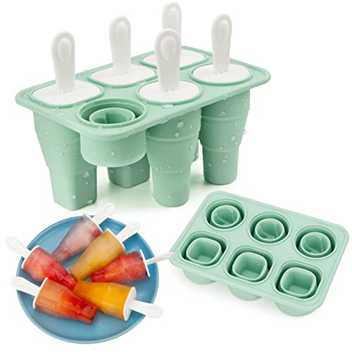 Moules à glace, Pliable 6 Cavités Moules pour Glaces, Popsicle Moules Réutilisable pour la Préparation de Popsicles Glace Maison, Sorbet, Yoghurt, Jus (Vert) Cover