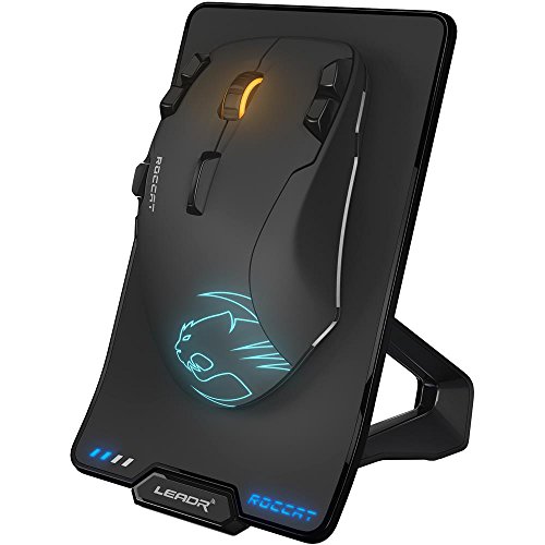 ROCCAT Leadr Wireless Multi-Button RGB Gaming Maus (Ladestation, Kabellos/kabelgebunden, Owl-Eye Optischer Sensor, 12.000 DPI) Schwarz
