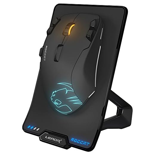 ROCCAT Leadr Wireless Multi-Button RGB Gaming Maus (Ladestation, Kabellos/kabelgebunden, Owl-Eye Optischer Sensor, 12.000 DPI) Schwarz