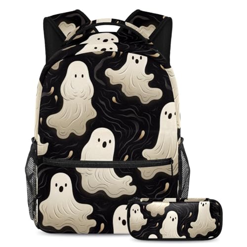 Sac à dos fantôme d'Halloween avec trousse multicolore pour écolier