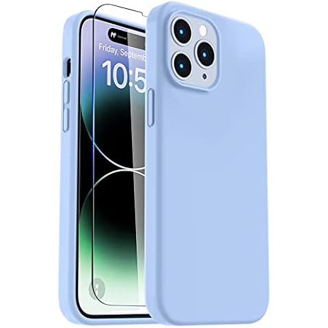 LOVE 3000 Compatible with iPhone 14 Pro Max Case with Screen Protector, Slim Premium Liquid Silicone Phone Case for iPhone 14 Pro Max, [Anti-Scratch Velvet Interior] [Drop Protection], Light Blue Cover