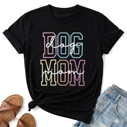 Dog Mom Shirt Women:Funny Dog Lover T-shirt Mama Graphic Gift Tee Tops by PT Haahoos - Used condition - US$7.64
