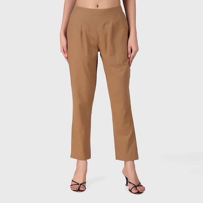 Image of Aarav Fabric Women's 100% Cotton Casual Pant | Ankle Length Regular fit Cotton Trouser | Straight Fit Formal Pants for Kurti, Office, Casual and Daily Outdoor Lifestyle