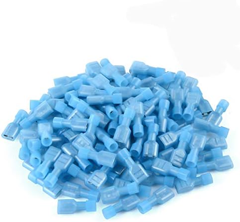100 Pcs XHF 16-14 AWG Nylon Female Spade Connectors Quick Disconnect Wire Terminals Insulated Wire Crimp Connectors Blue