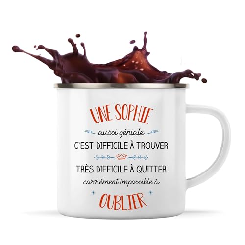 Planetee Tasse Sophie aussi géniale 360 ml | Mug Émaillé Métallique | Idée Cadeau Prénom Surnom Nom de Famille Humour Collègue Travail Anniversaire Noël