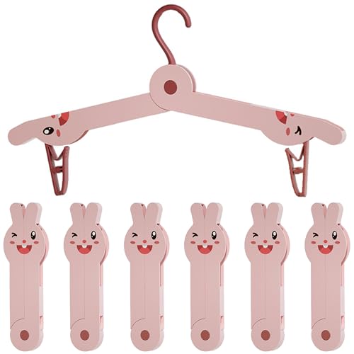 6 Pcs Travel Hangers Portable Folding Clothes Hangers Travel Accessories Foldable Clothes Drying Rack for Camping (Pink)