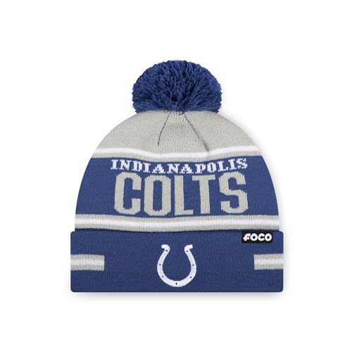 FOCO Indianapolis Colts NFL Big Wordmark Stripe Pom Beanie Team Color